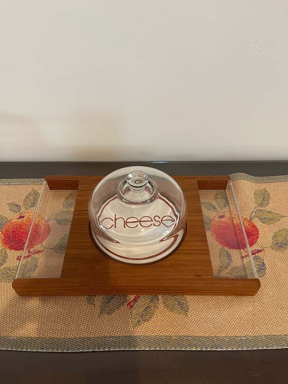 Vintage Goodwood Genuine Teak Cheese Tray with Glass Cloche Dome